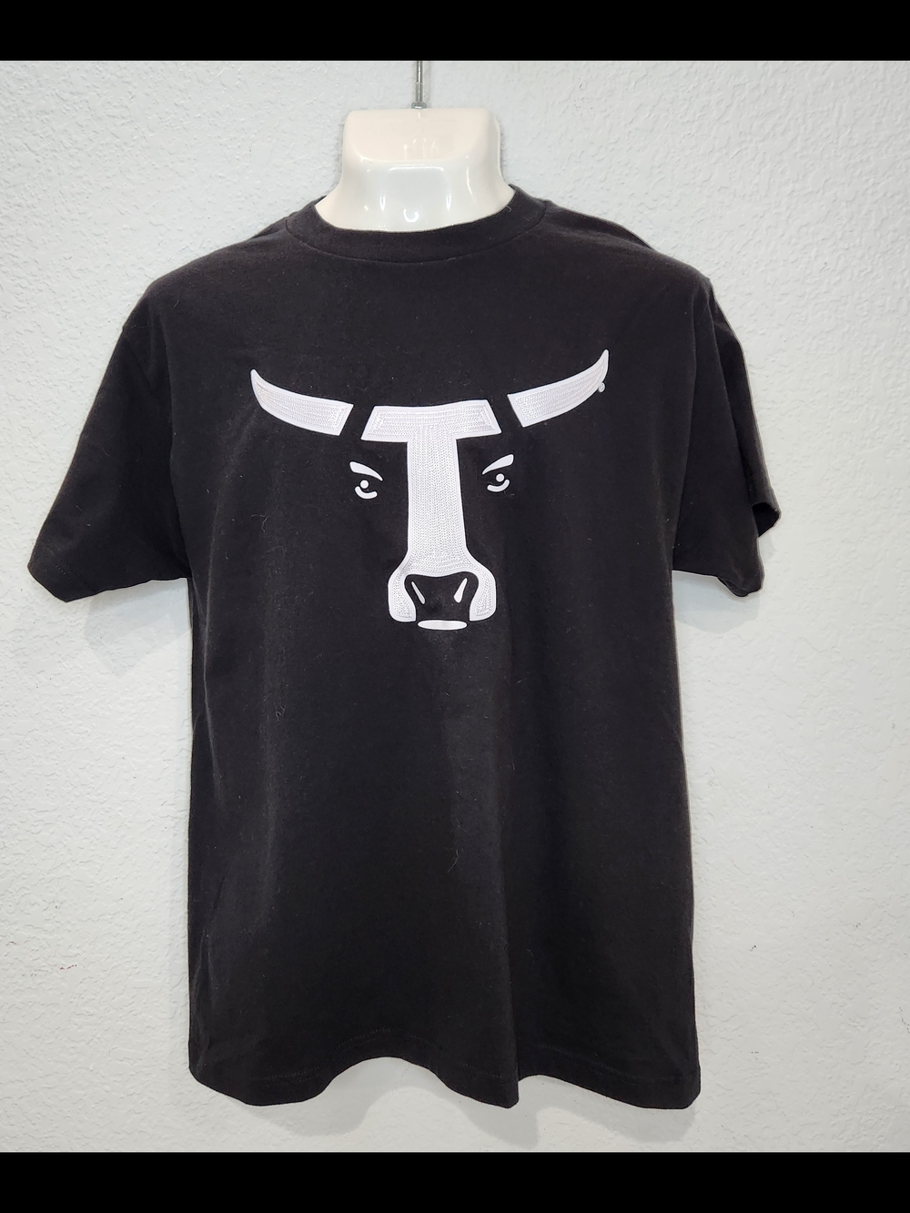 Hanes Beefy Men's Black Short Sleeve Tee with White Bull Graphic